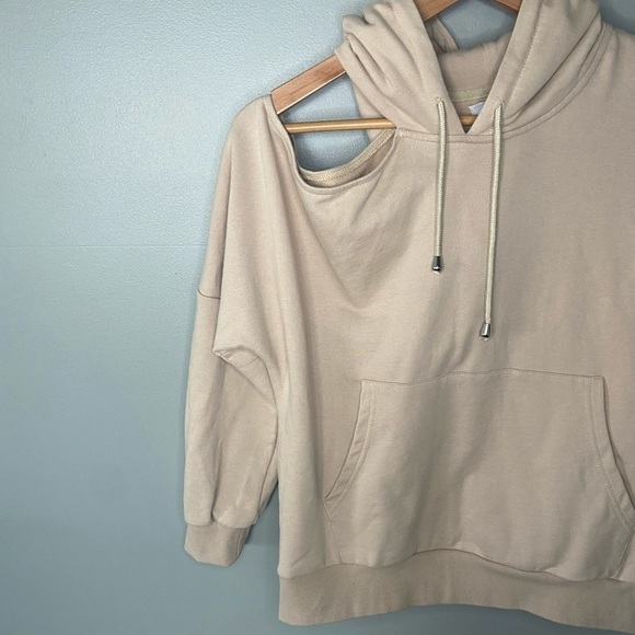 ALL FENIX Shoulder Cutout Hoodie Hooded Jumper in Hazelnut - Picture 4 of 9
